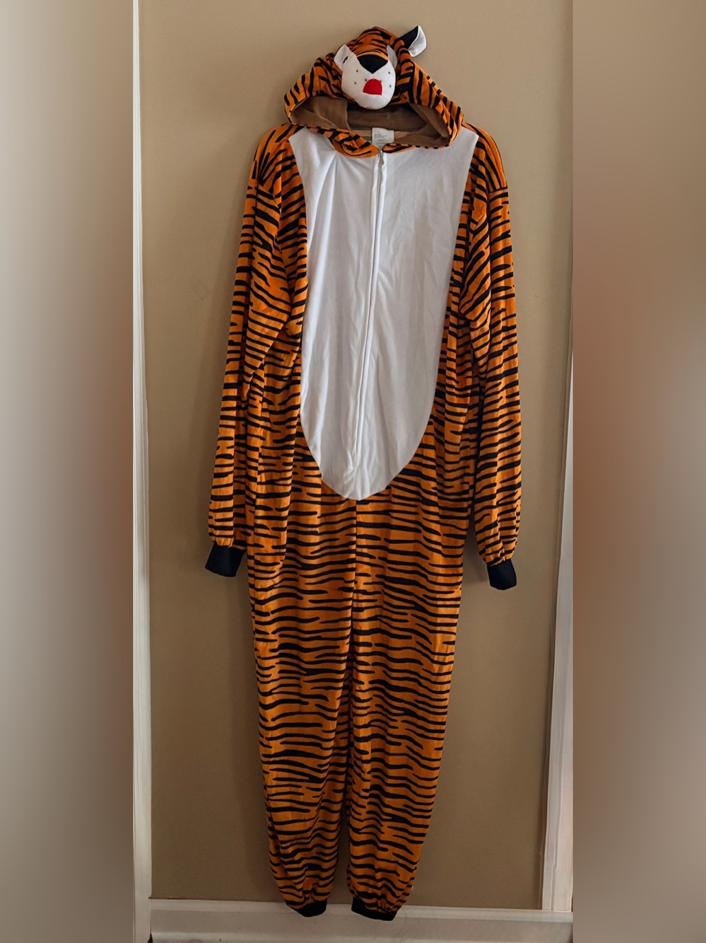 Tiger Print One-Piece Hooded Adult Jumpsuit Costume - L/XL